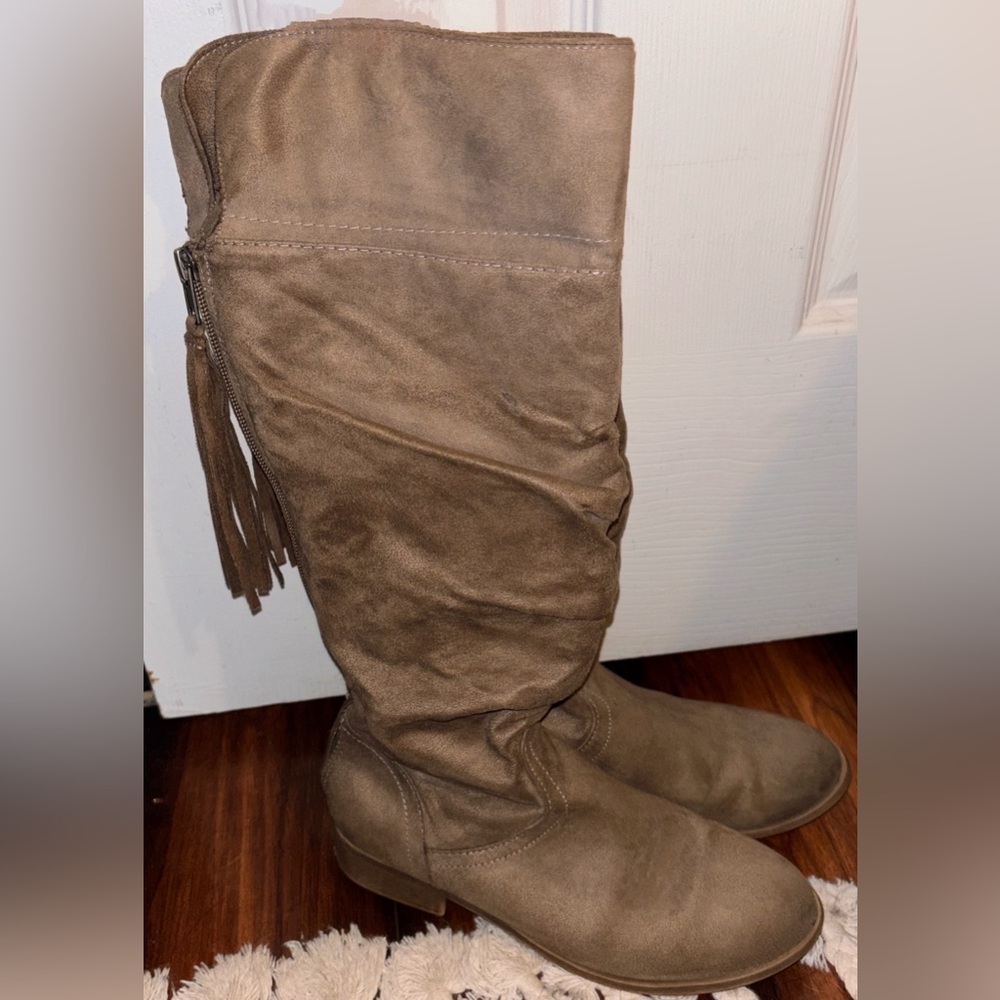 Brown Suede Knee-High Boots